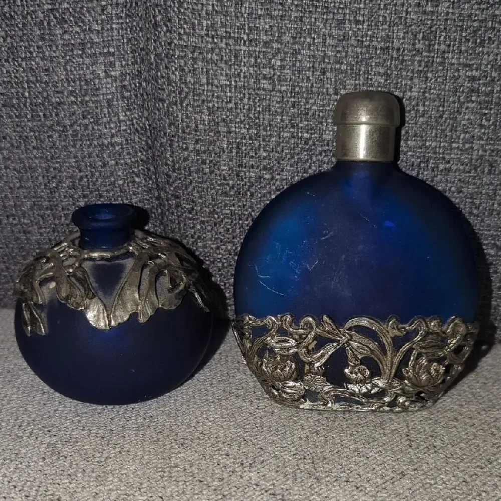 Blue Vases with Silver Detailing